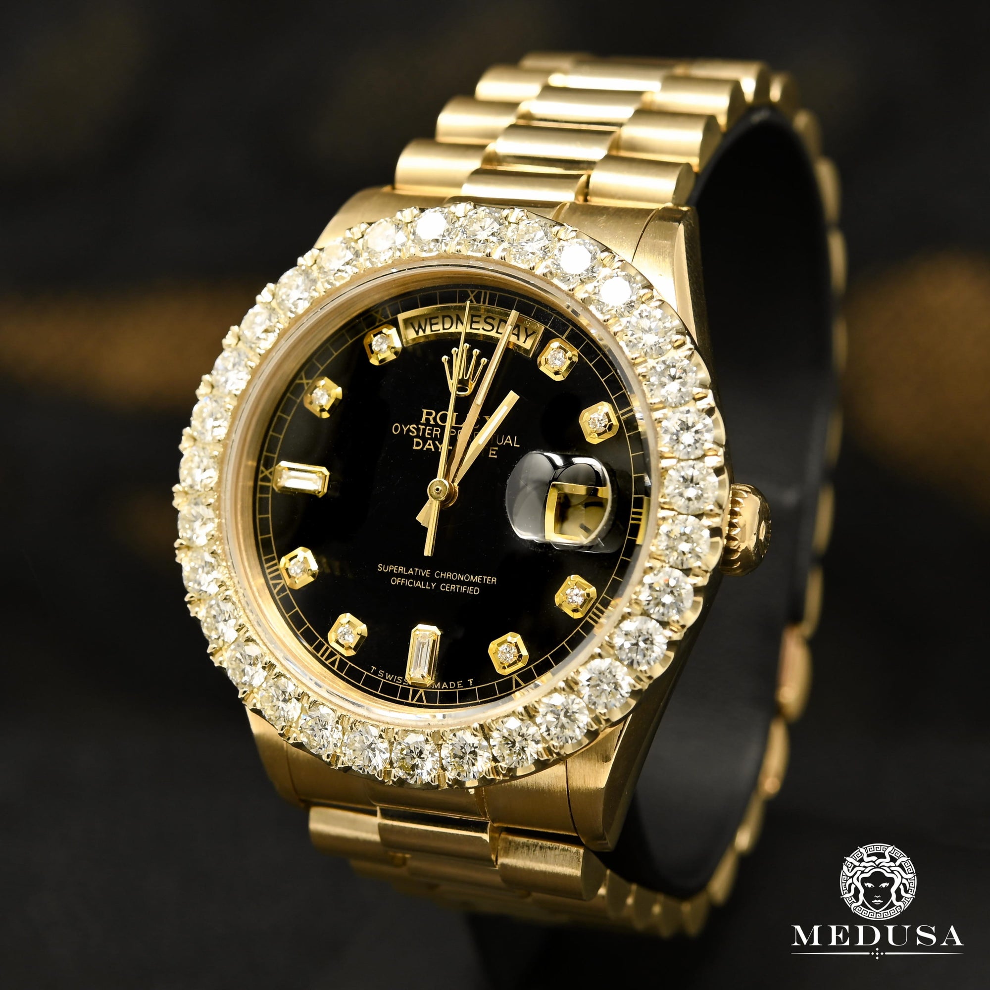 Rolex watch | Rolex President Day-Date Men's Watch 36mm - Baguette Black Baguette/Yellow Gold