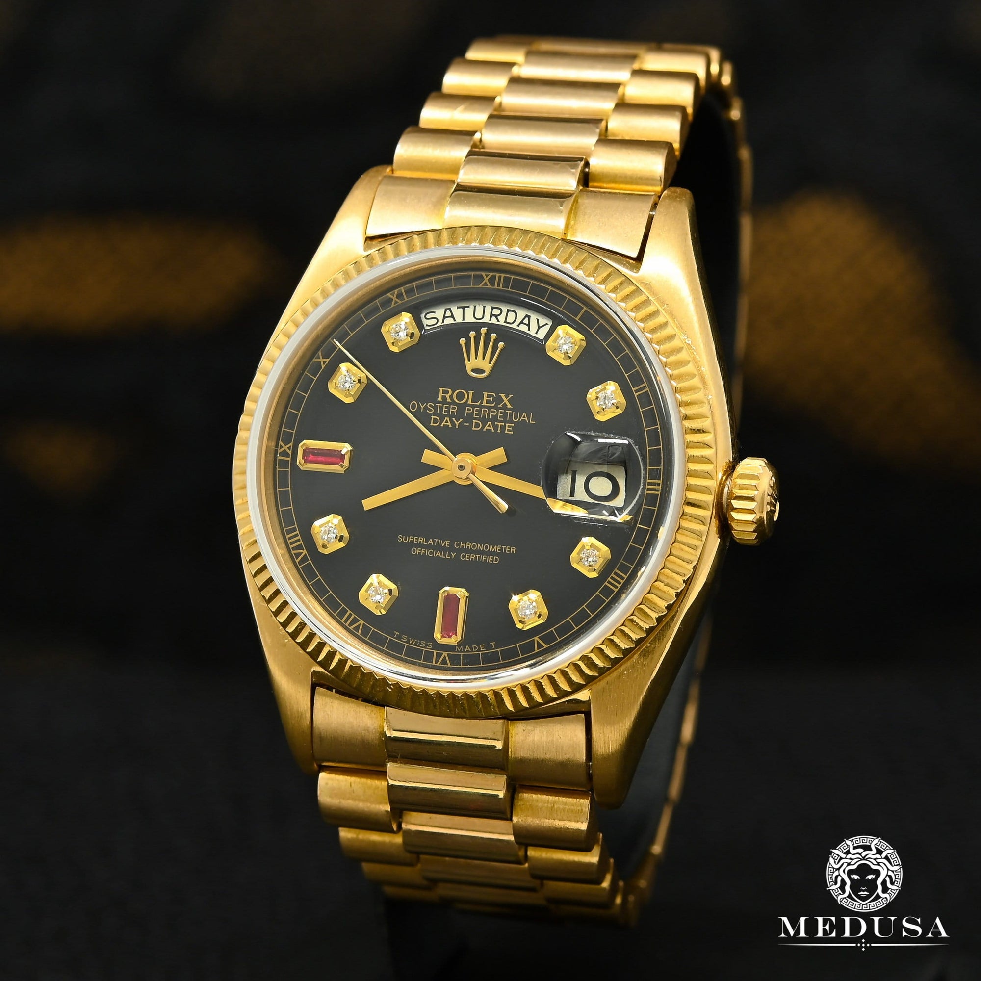Rolex watch | Rolex President Day-Date Men's Watch 36mm - Black Ruby Yellow Gold