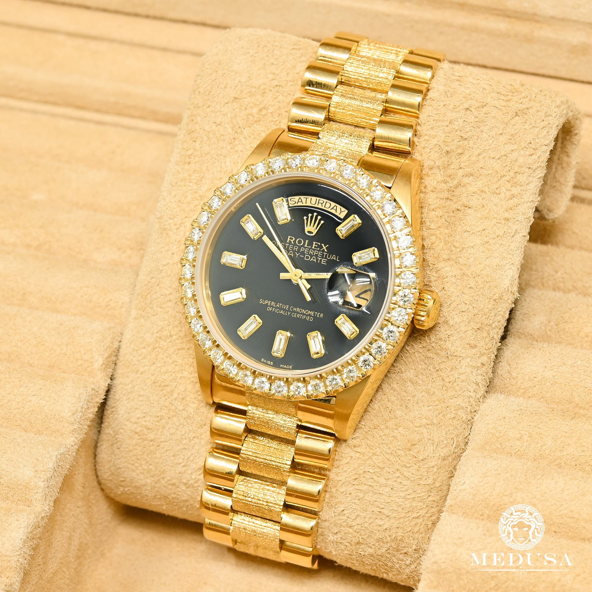 Montre Rolex | Montre Homme Rolex President Day-Date 36mm - Full Baguette Noir Baguette / Or Jaune