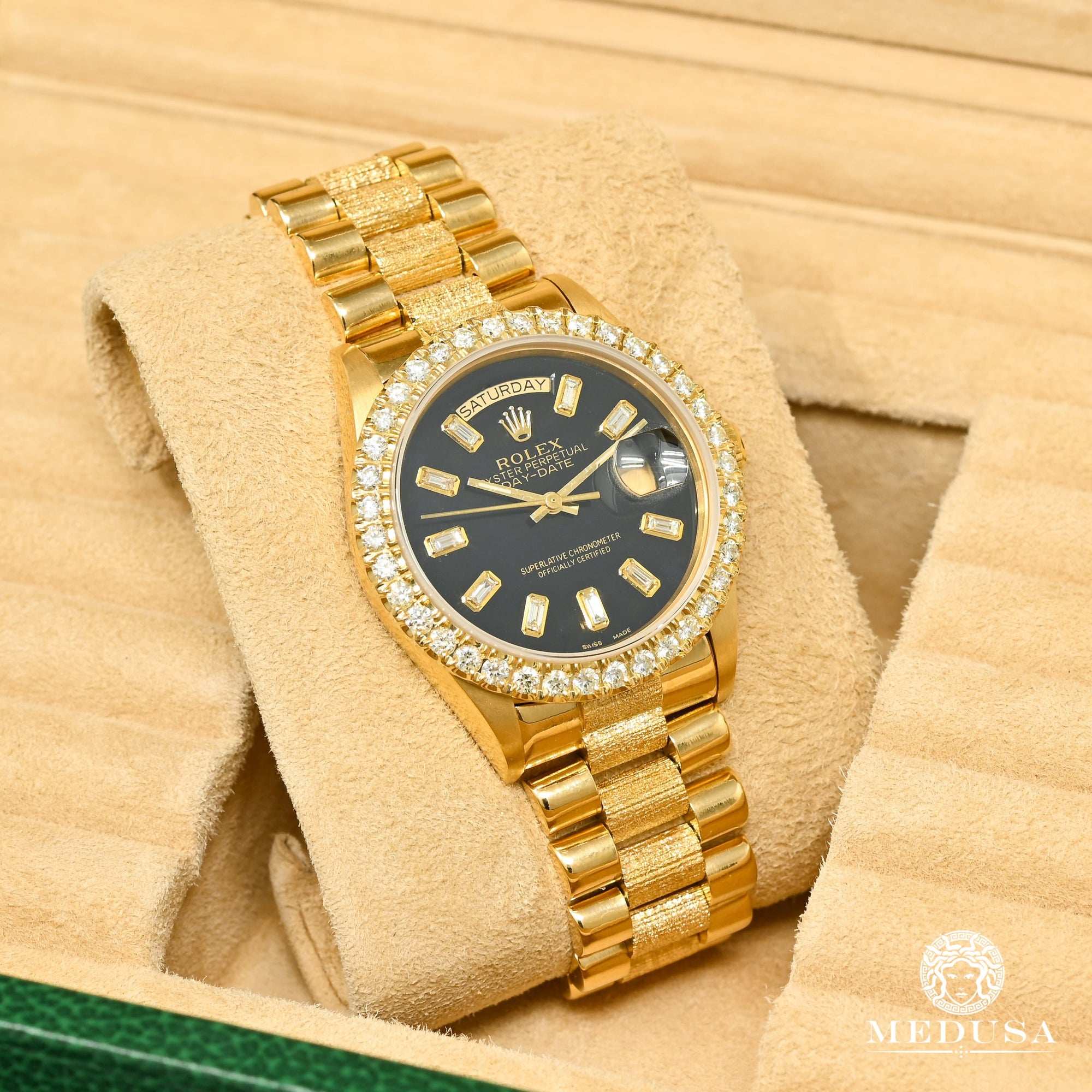 Montre Rolex | Montre Homme Rolex President Day-Date 36mm - Full Baguette Noir Baguette / Or Jaune