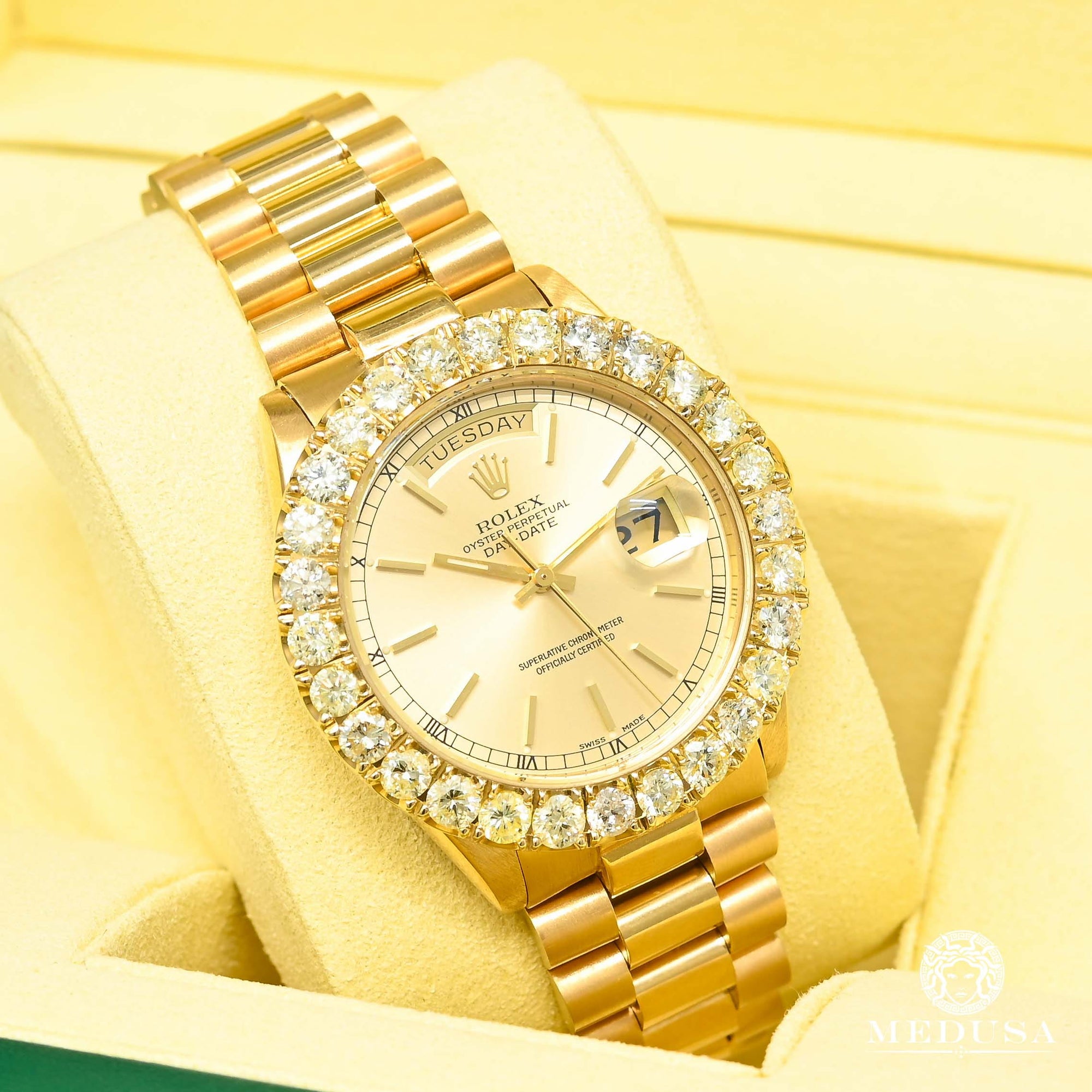 Rolex watch | Rolex President Day-Date Men&#39;s Watch 36mm - Iced Champagne Yellow Gold