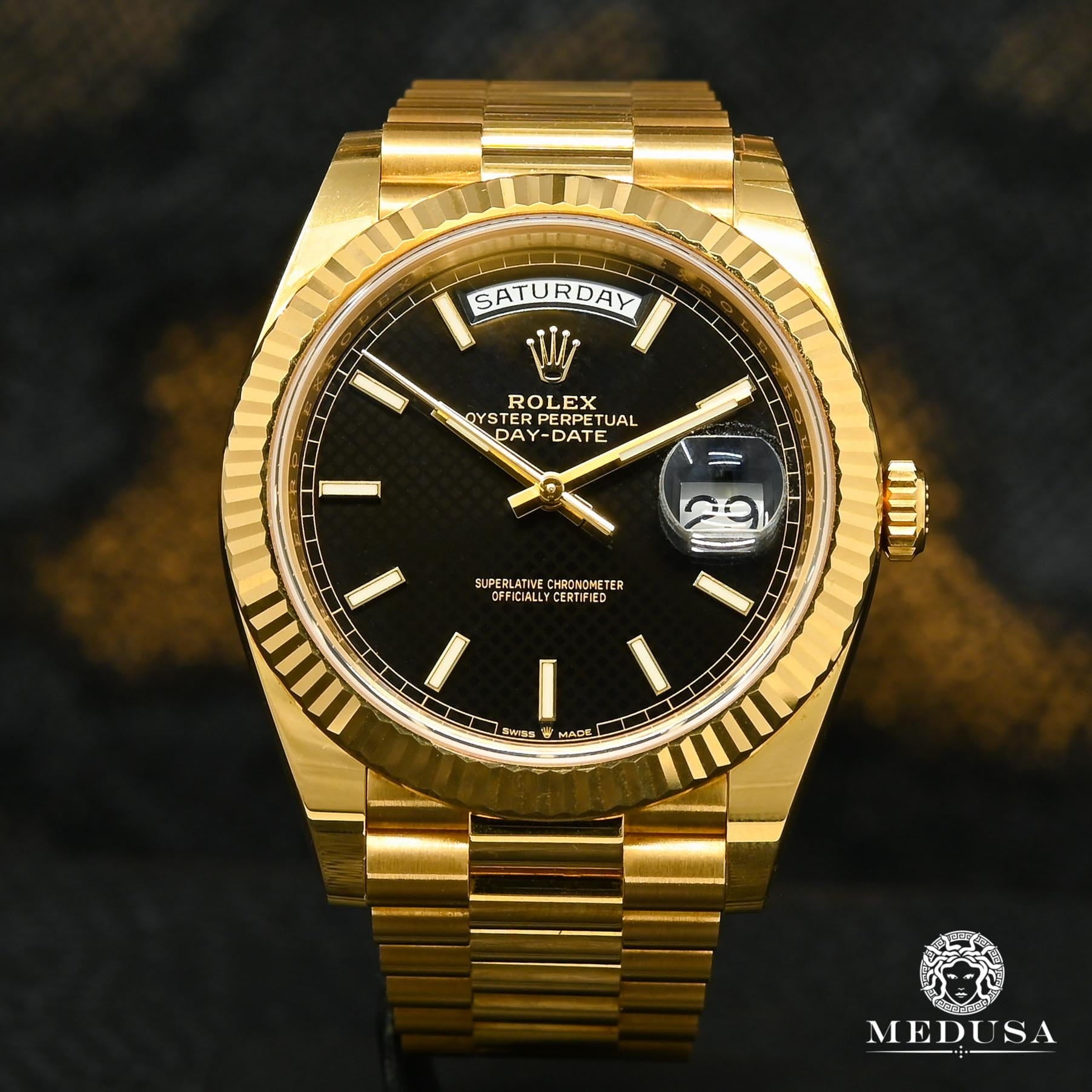 Rolex watch | Rolex President Day-Date Men&#39;s Watch 40mm - Black Diagonal Yellow Gold