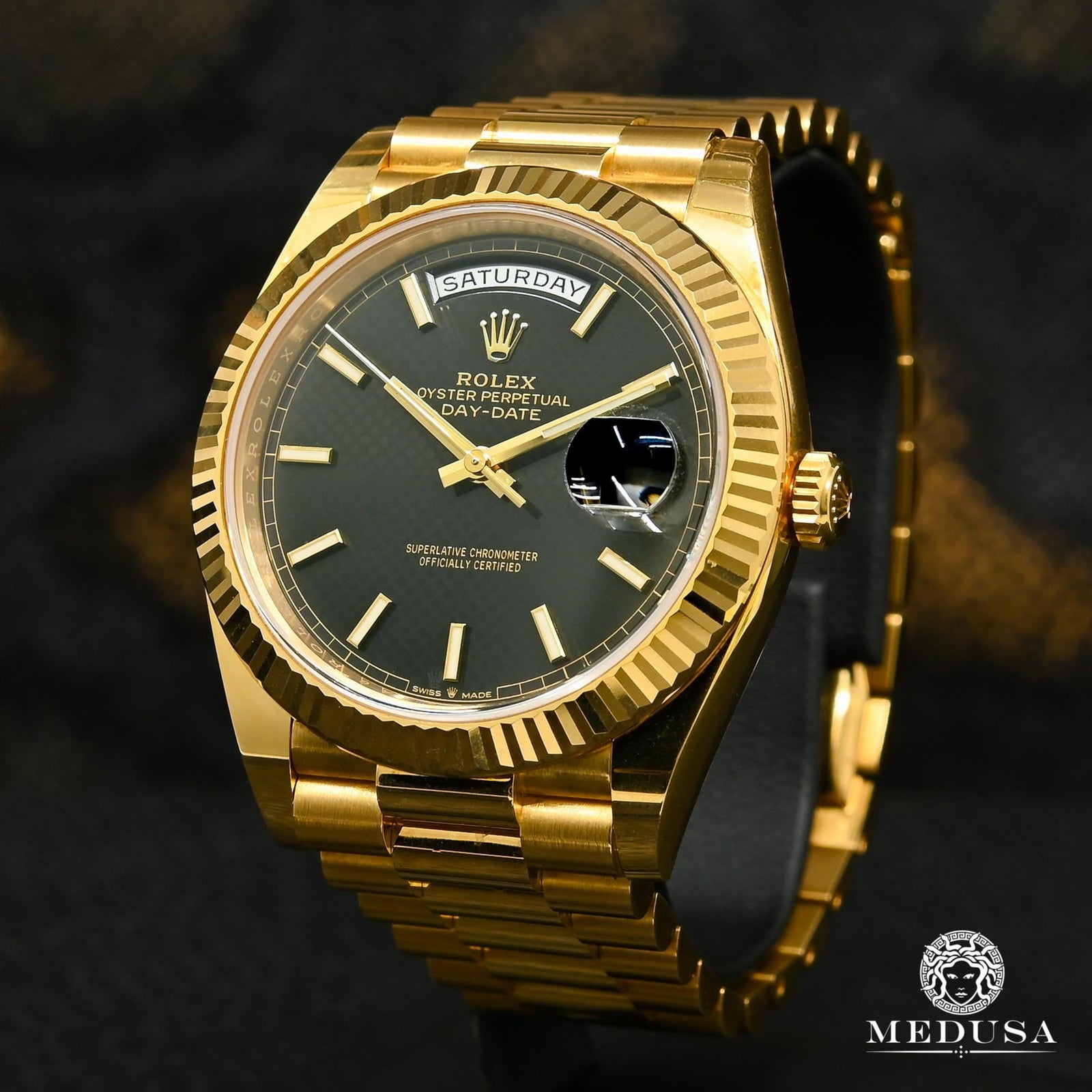 Rolex watch | Rolex President Day-Date Men's Watch 40mm - Black Diagonal Yellow Gold