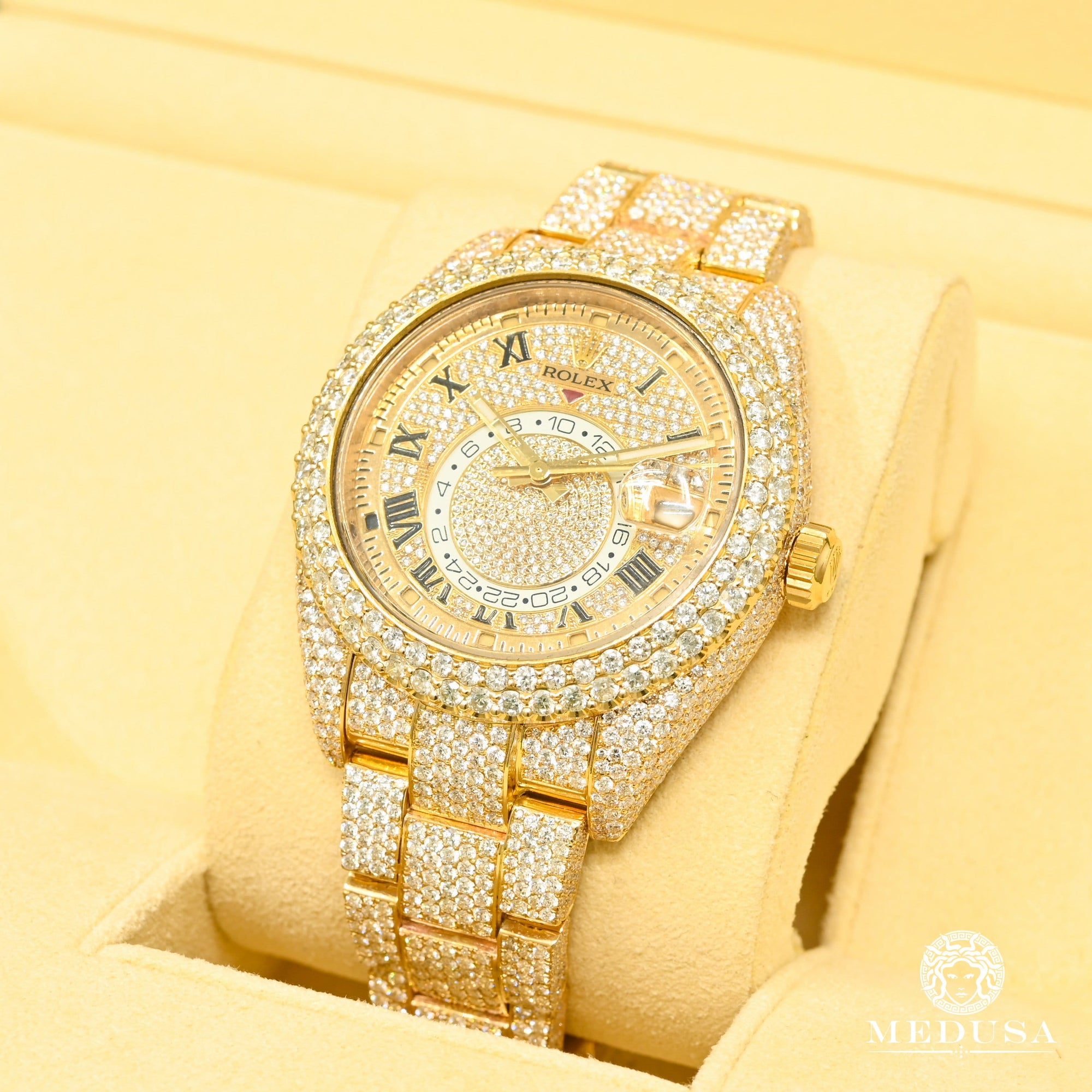 Montre Rolex | Montre Homme Rolex Sky-Dweller 42mm - Full Honeycomb Iced Or Jaune