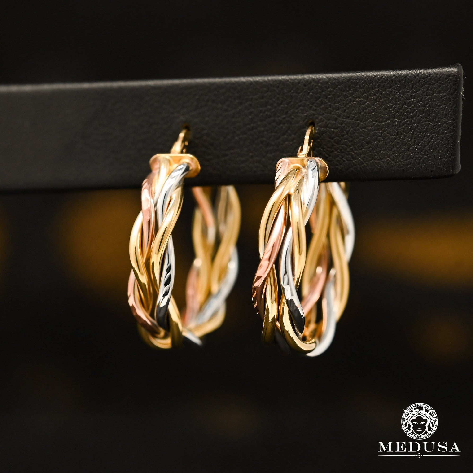 10K Gold Rings | Round Earrings F18 Gold 3 Tones / 26mm