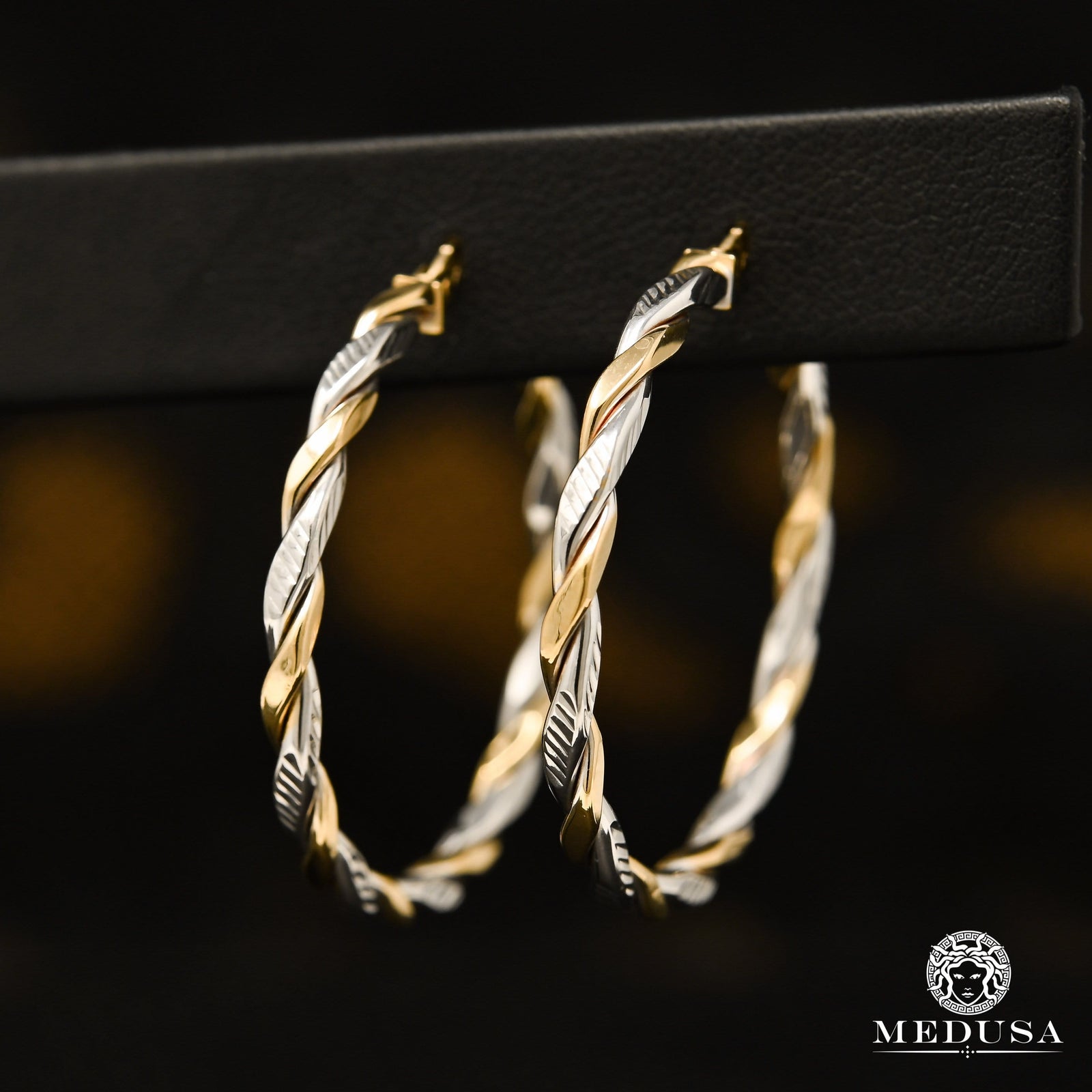 10K Gold Rings | Round Earrings F19 Gold 2 Tones / 30mm