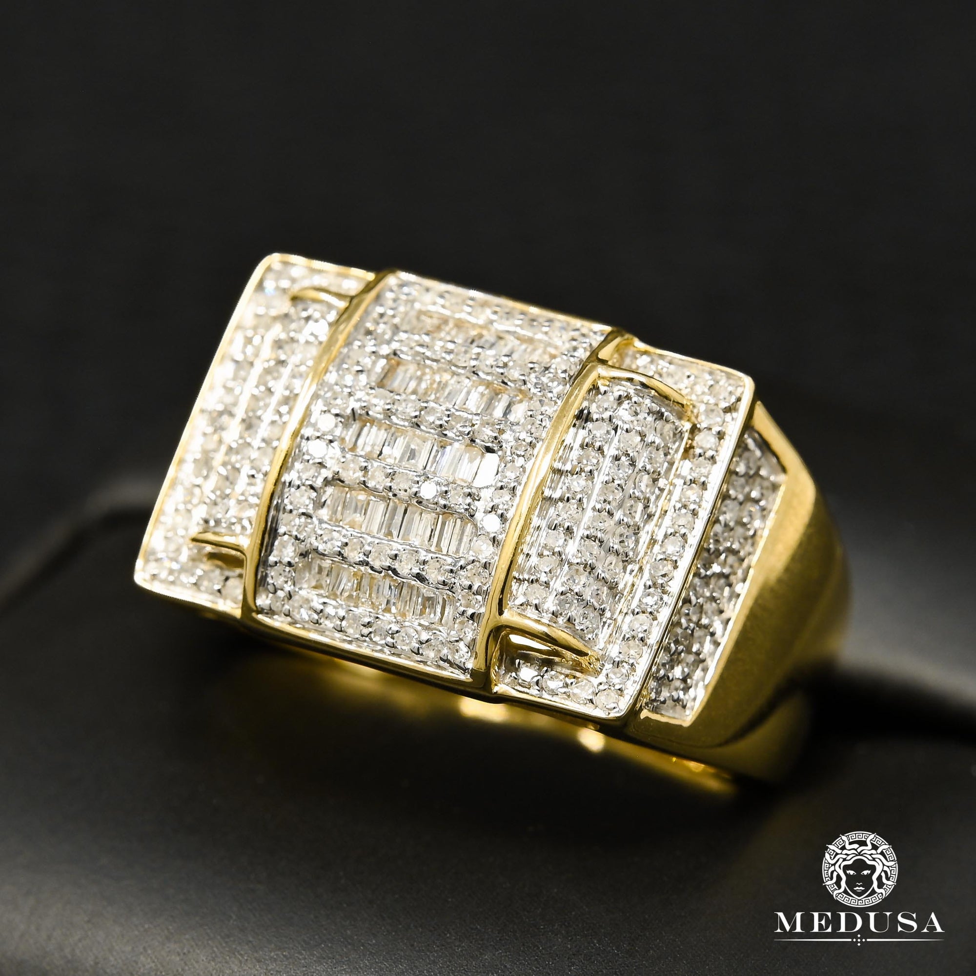 10K Gold Diamond Ring | Square D10 Men's Ring - 1.00CT Diamond / Yellow Gold