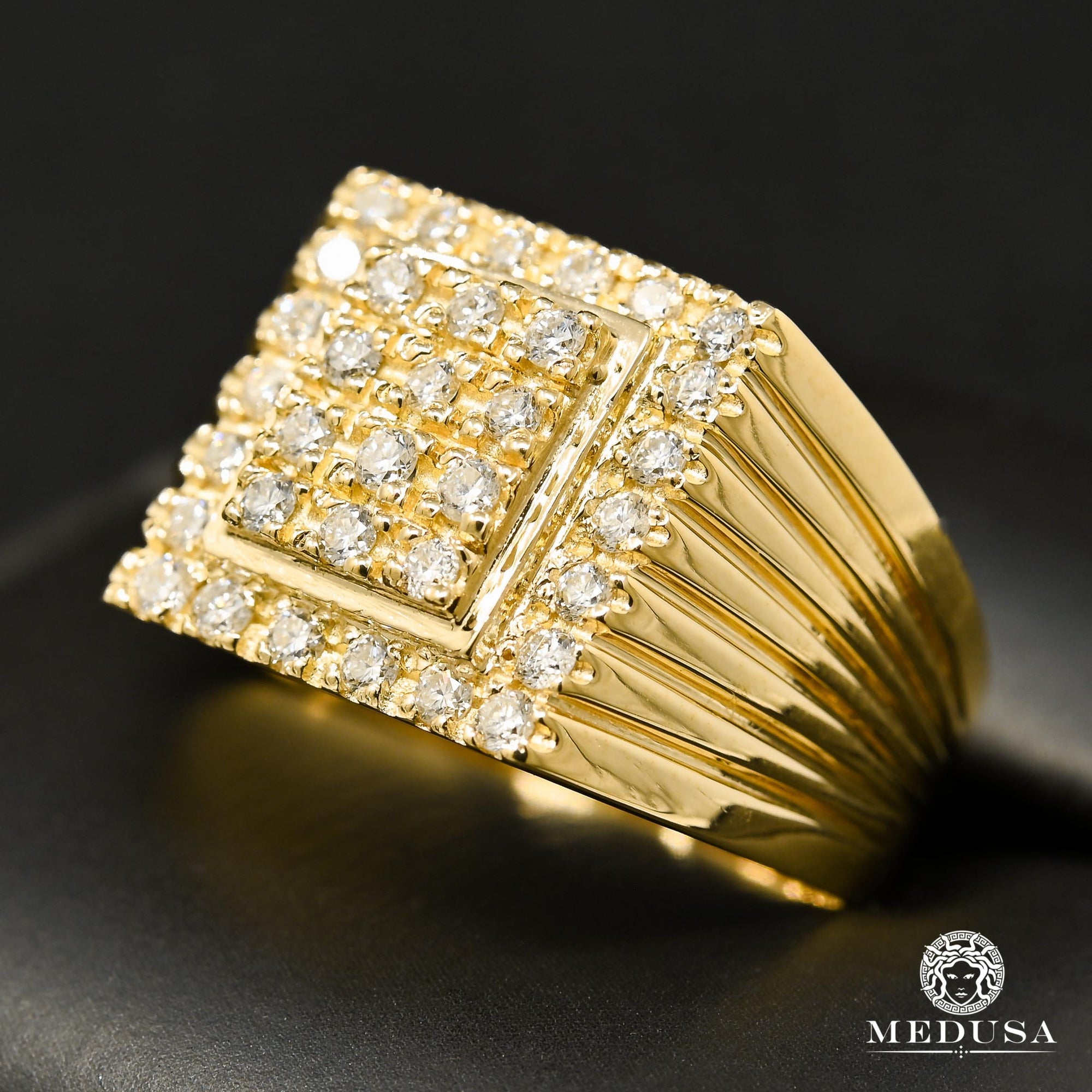 Bague à Diamants en Or 10K | Bague Homme Square D12 - Diamant