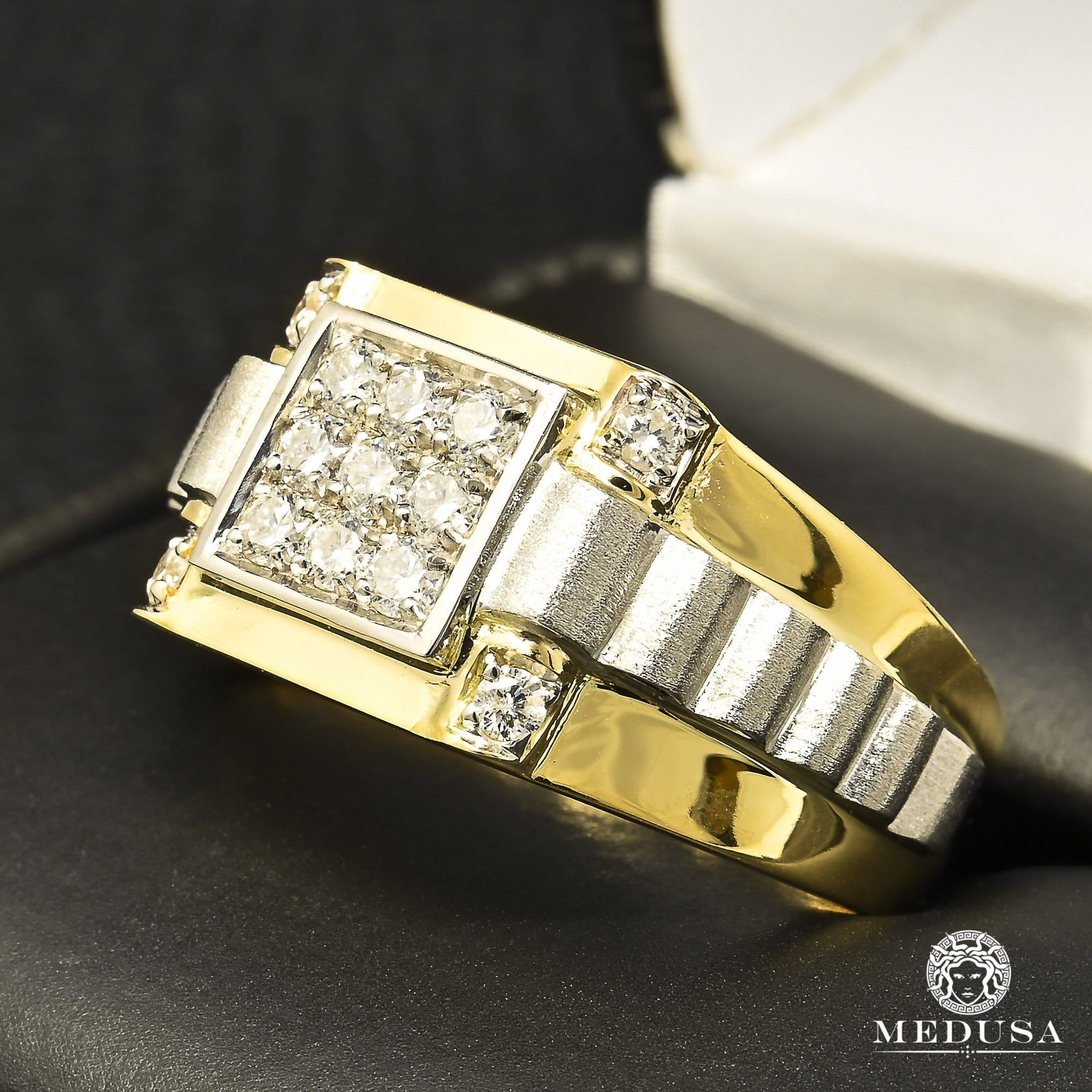 10K Gold Diamond Ring | Square D2 Men's Ring - 0.50CT Diamond / 2 Tone Gold