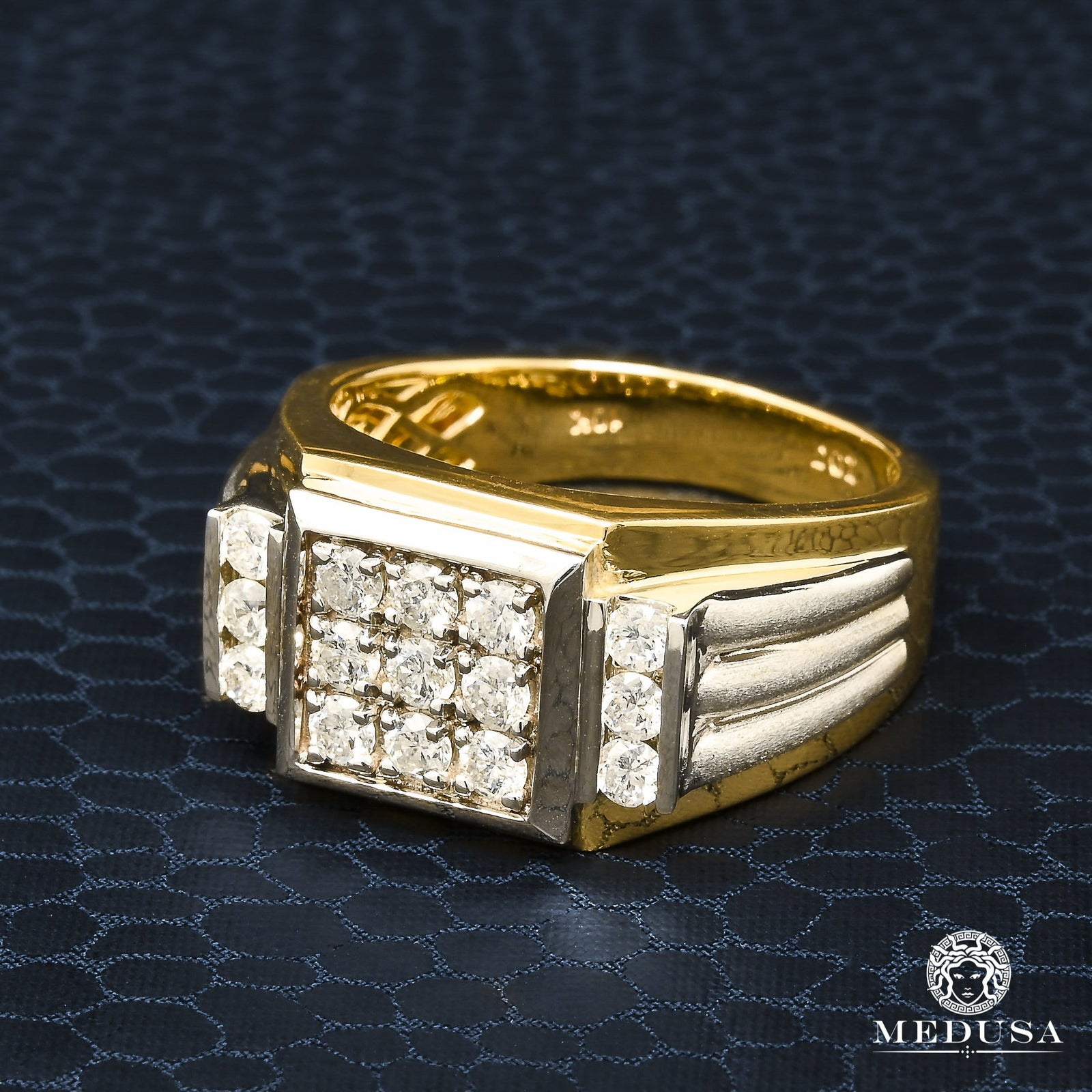10K Gold Diamond Ring | Square D3 Men's Ring - 1.00CT Diamond / 2 Tone Gold
