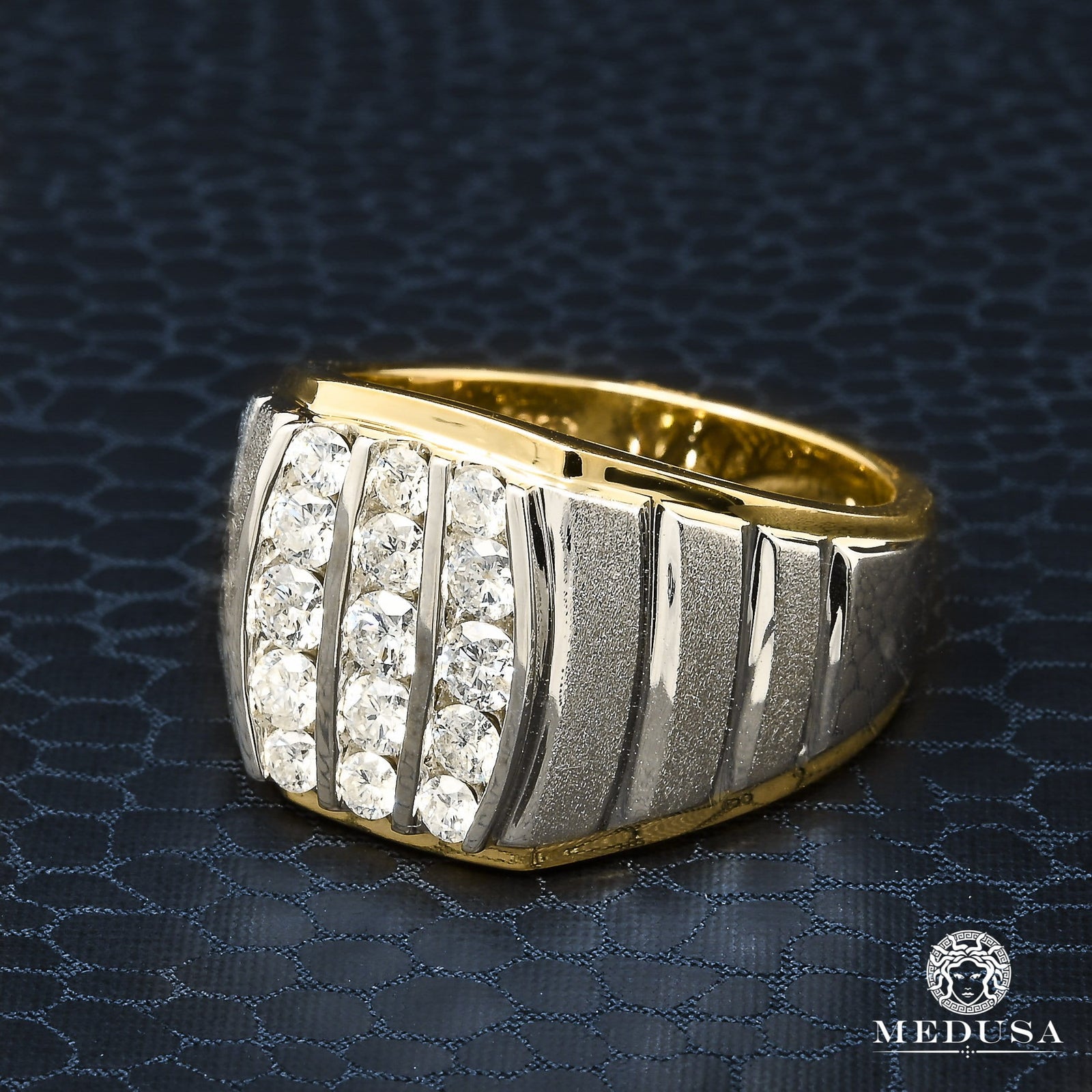 10K Gold Diamond Ring | Square D5 Men's Ring - 1.00CT Diamond / 2 Tone Gold