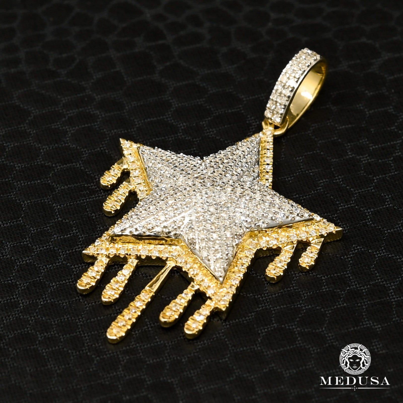 10K Gold Diamond Pendant | Divers Star D4 Pendant - 2 Tone Gold Diamond