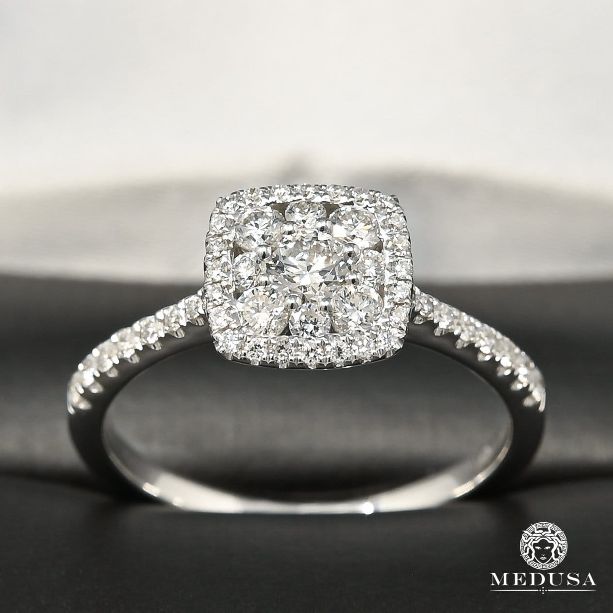 18K Gold Diamond Ring | Trinity Engagement Ring D10 - Solitaire Ring 67PT White Gold