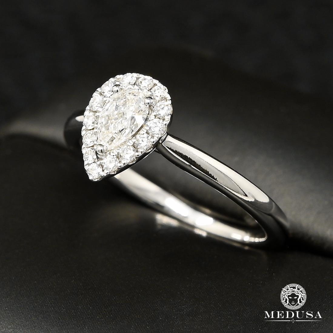 14K Gold Diamond Ring | Trinity Engagement Ring D14 - Solitaire Ring 46PT Pearl White Gold